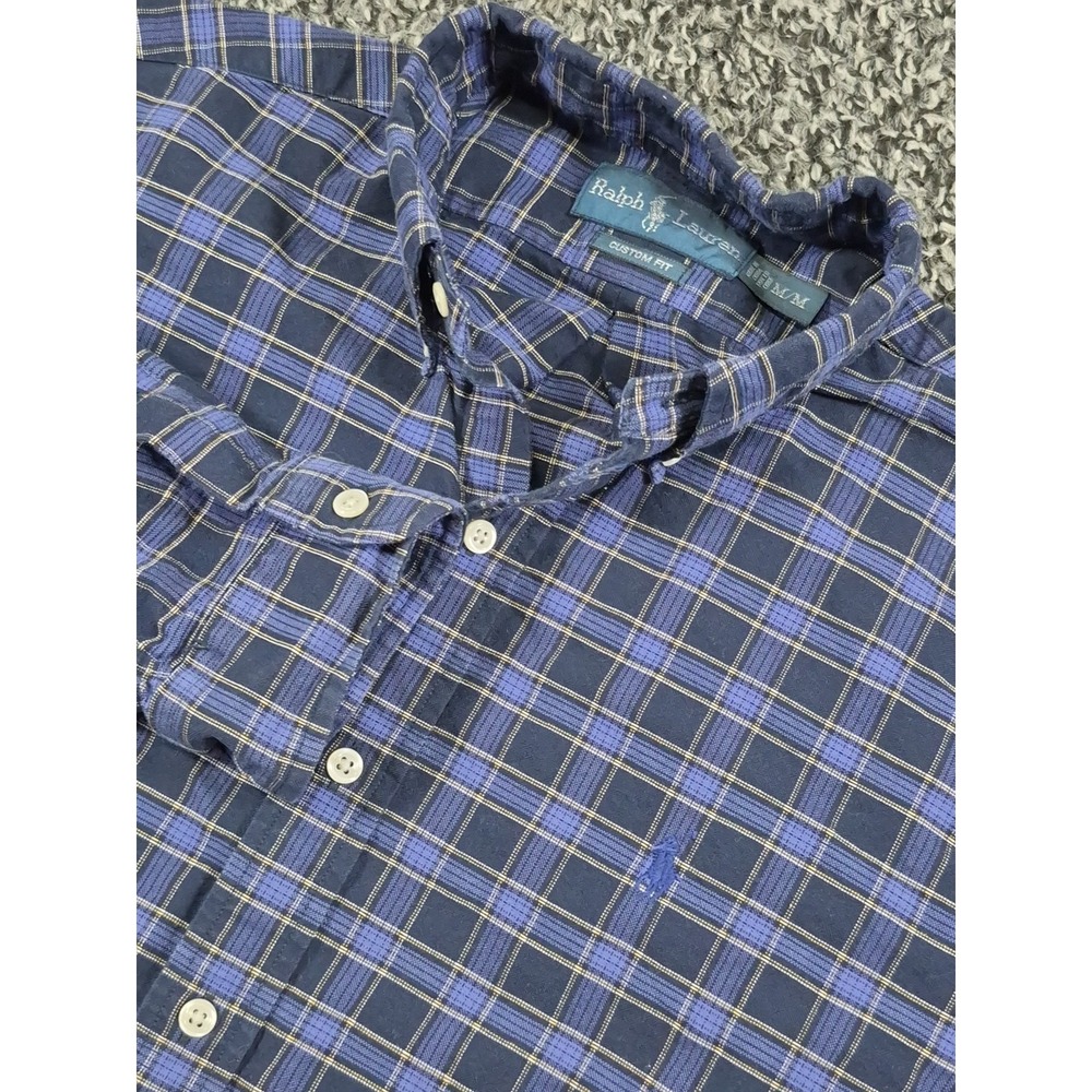 Ralph Lauren Long Sleeve Mens Medium Purple Plaid Custom Fit Button Down